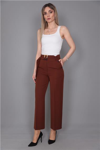 Tokalı Kemerli Pantolon-Kestane
