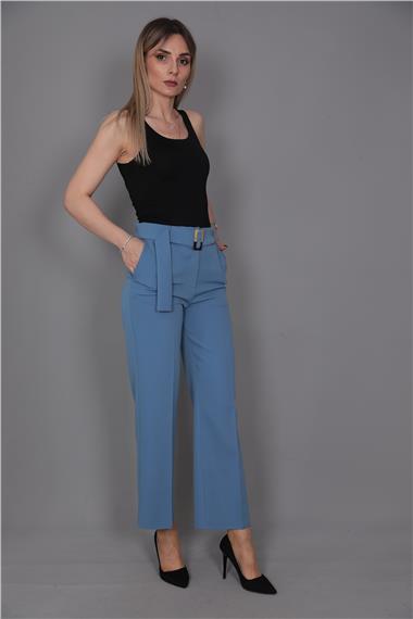 Tokalı Kemerli Pantolon-Deniz