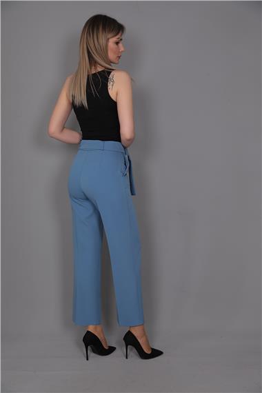Tokalı Kemerli Pantolon-Deniz