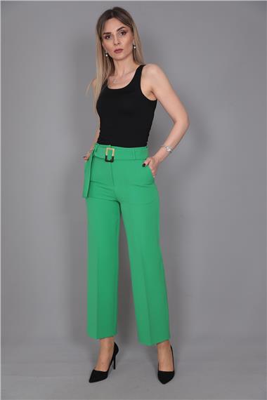 Tokalı Kemerli Pantolon-Yeşil