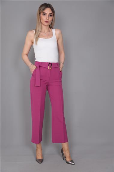 Tokalı Kemerli Pantolon-Fuşya