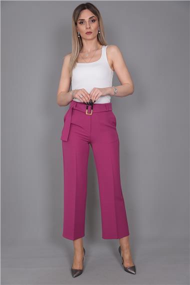Tokalı Kemerli Pantolon-Fuşya