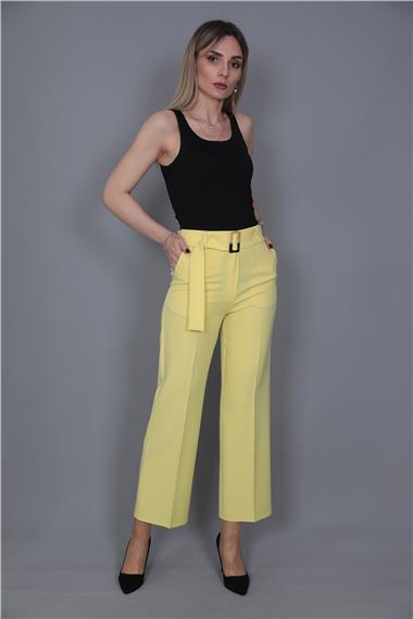 Tokalı Kemerli Pantolon-Sarı