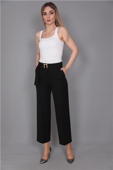 Tokalı Kemerli Pantolon-Siyah