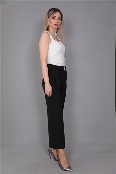 Tokalı Kemerli Pantolon-Siyah