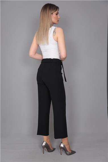 Tokalı Kemerli Pantolon-Siyah