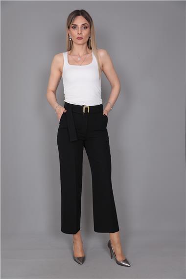 Tokalı Kemerli Pantolon-Siyah