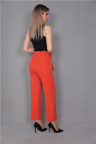 Tokalı Kemerli Pantolon-Turuncu