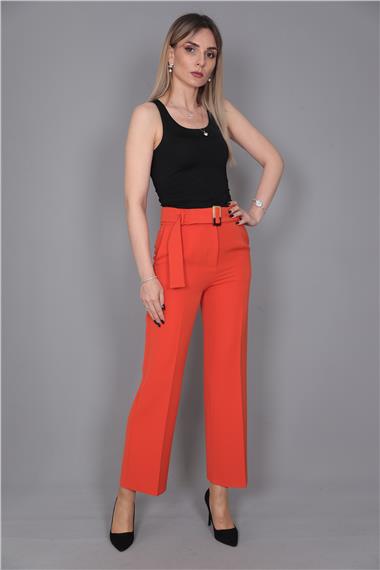 Tokalı Kemerli Pantolon-Turuncu