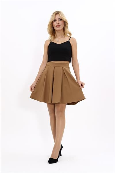 Kısa Kloş Etek-Camel