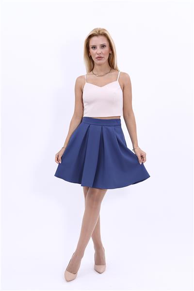 Kısa Kloş Etek-İndigo