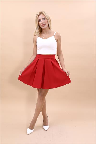 Kısa Kloş Etek-Kırmızı