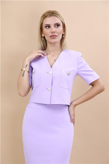 V Yaka  Kısa Ceket-Menekşe
