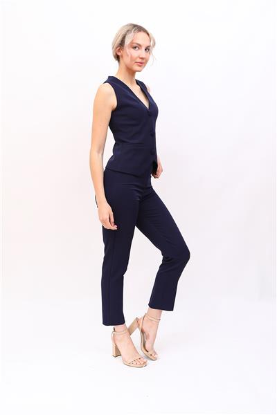 Klasik Yelek & Boru Paça Pantolon Takım-Lacivert