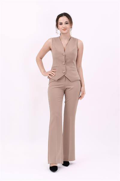 Klasik Yelek & İspanyol  Paça Pantolon Takım-Taş