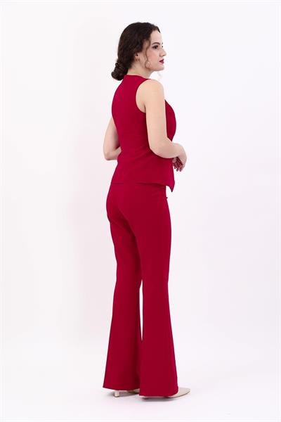 Klasik Yelek & İspanyol  Paça Pantolon Takım-Kırmızı