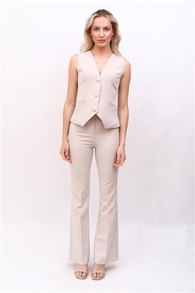 Klasik Yelek & İspanyol  Paça Pantolon Takım-Bej
