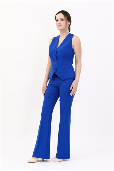 Klasik Yelek & İspanyol  Paça Pantolon Takım-Saks