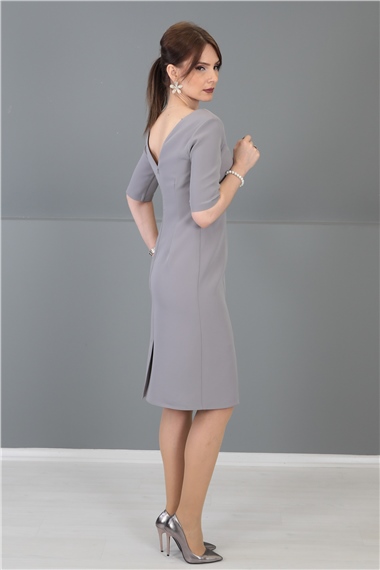 Kokteyl Kısa Kol Elbise-Antrasit