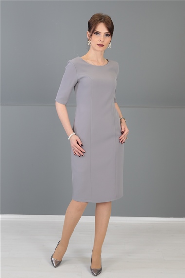 Kokteyl Kısa Kol Elbise-Antrasit