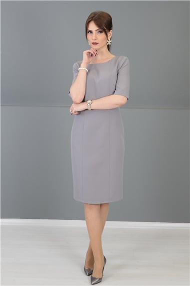 Kokteyl Kısa Kol Elbise-Antrasit