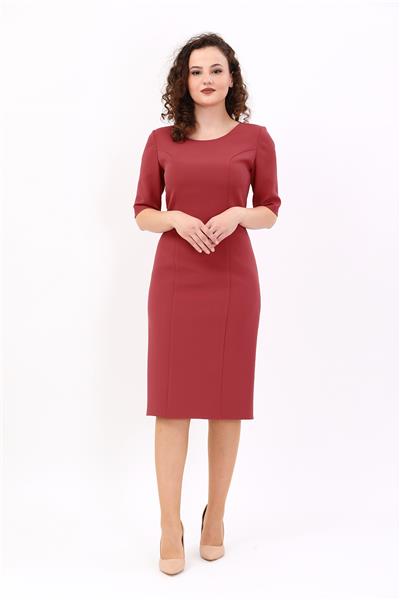 Kokteyl Kısa Kol Elbise-Kiremit