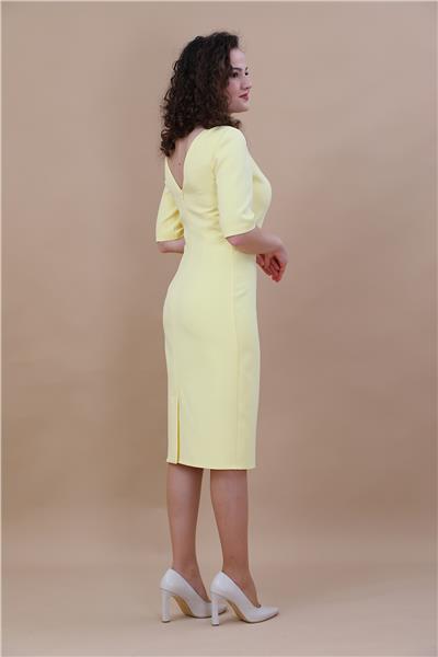 Kokteyl Kısa Kol Elbise-Sarı