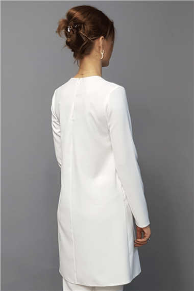 Sıfır Yaka Uzun Kol Bluz- Beyaz