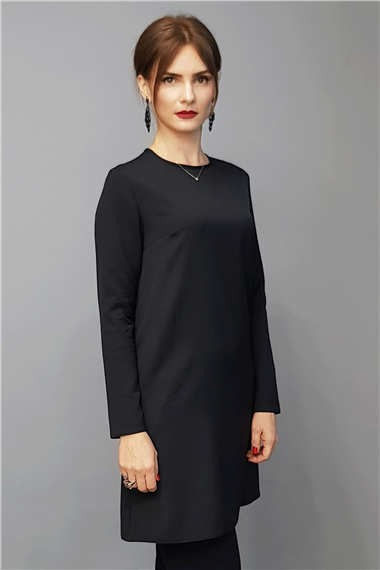 Sıfır Yaka Uzun Kol Bluz- Siyah