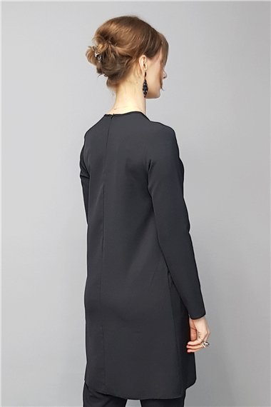 Sıfır Yaka Uzun Kol Bluz- Siyah