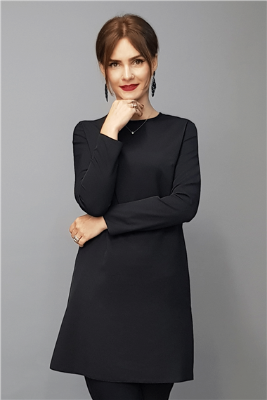 Sıfır Yaka Uzun Kol Bluz- Siyah