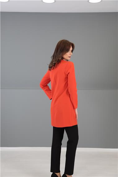 Sıfır Yaka Uzun Kol Bluz-Turuncu