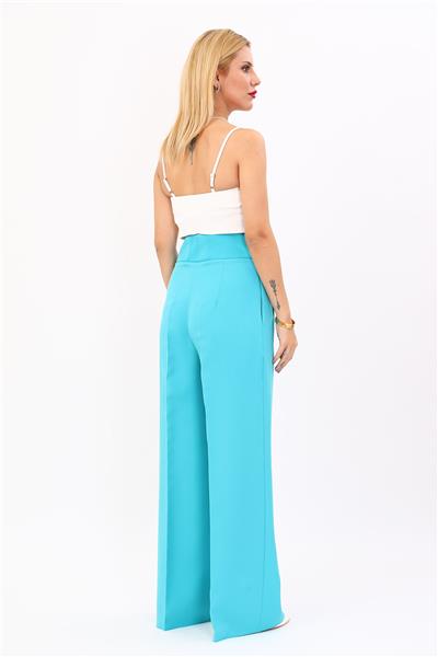 Korsaj Kemer Yüksek Bel Palazzo Pantolon-Turkuaz