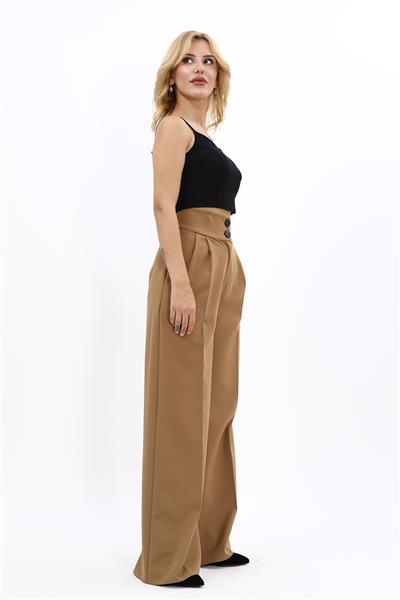 Korsaj Kemer Yüksek Bel Palazzo Pantolon-Camel