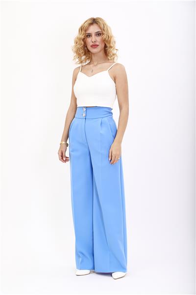 Korsaj Kemer Yüksek Bel Palazzo Pantolon-Gökyüzü