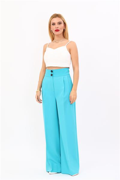 Korsaj Kemer Yüksek Bel Palazzo Pantolon-Turkuaz