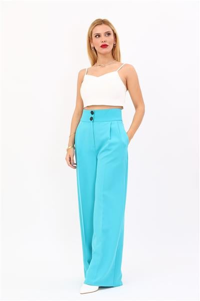 Korsaj Kemer Yüksek Bel Palazzo Pantolon-Turkuaz