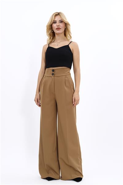 Korsaj Kemer Yüksek Bel Palazzo Pantolon-Camel