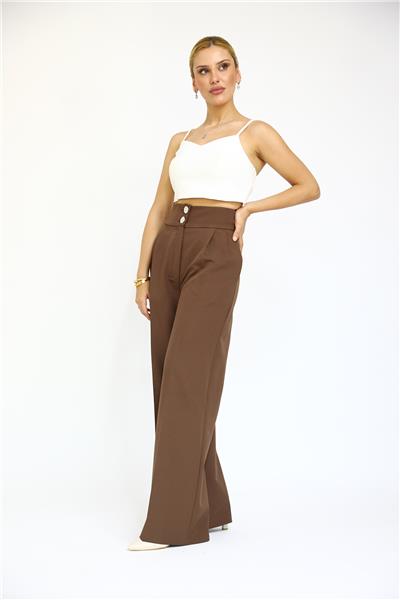 Korsaj Kemer Yüksek Bel Palazzo Pantolon-Kestane
