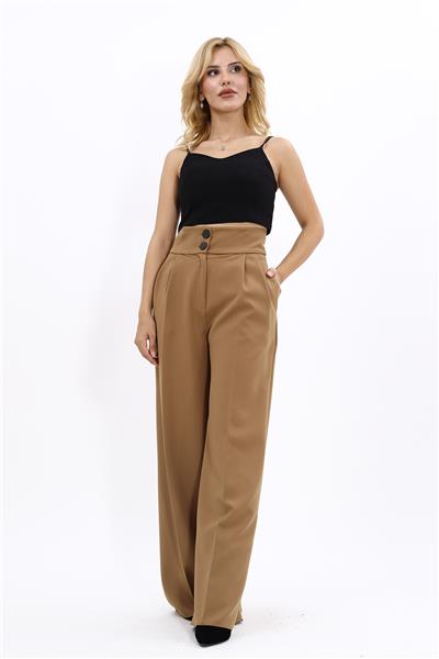Korsaj Kemer Yüksek Bel Palazzo Pantolon-Camel