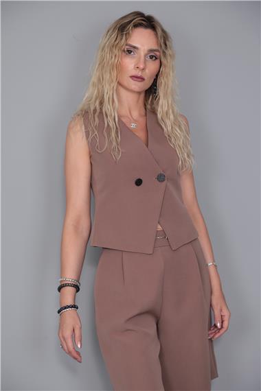 V Yaka Çapraz Yelek-Kahve