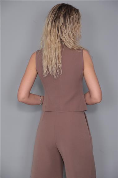 V Yaka Çapraz Yelek-Kahve