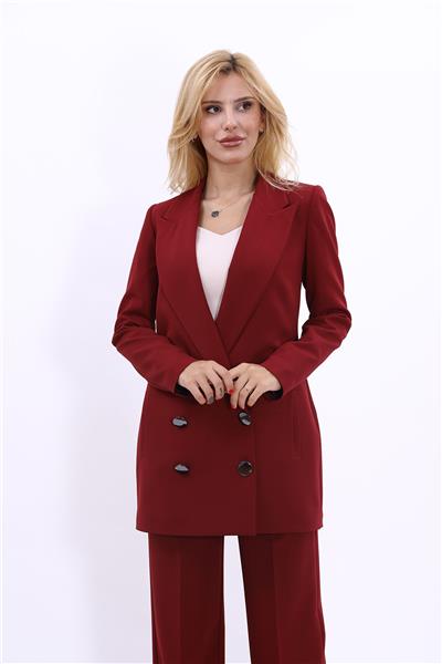 Kruvaze Uzun Tesettür Kadın Ceket-Bordo