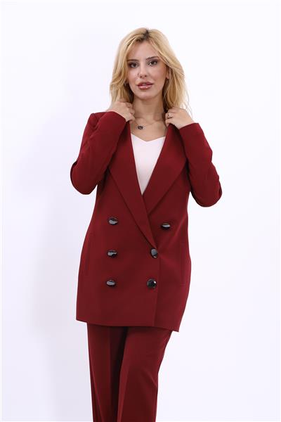 Kruvaze Uzun Tesettür Kadın Ceket-Bordo