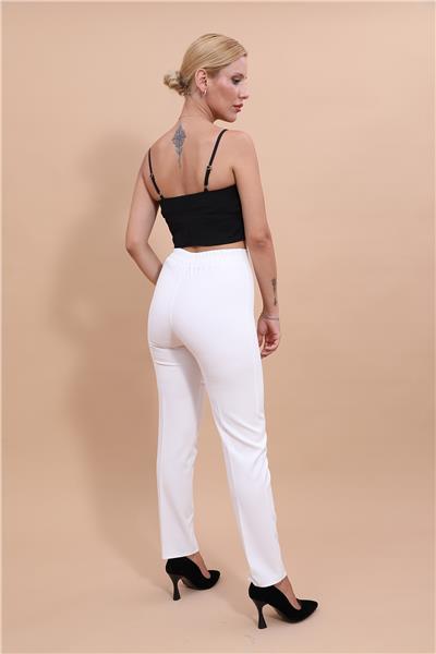 Lastikli Dar Paça Pantolon-Beyaz