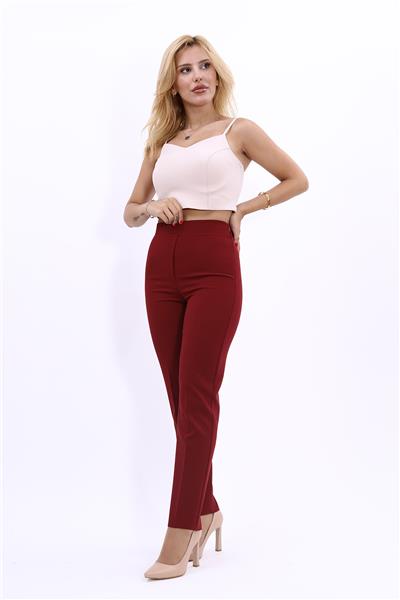 Lastikli Dar Paça Pantolon-Bordo