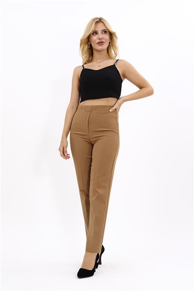 Lastikli Dar Paça Pantolon-Camel