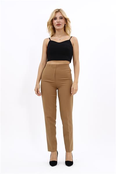 Lastikli Dar Paça Pantolon-Camel