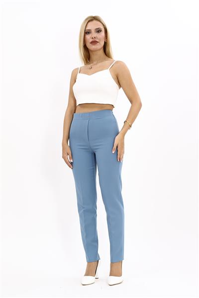 Lastikli Dar Paça Pantolon-Deniz