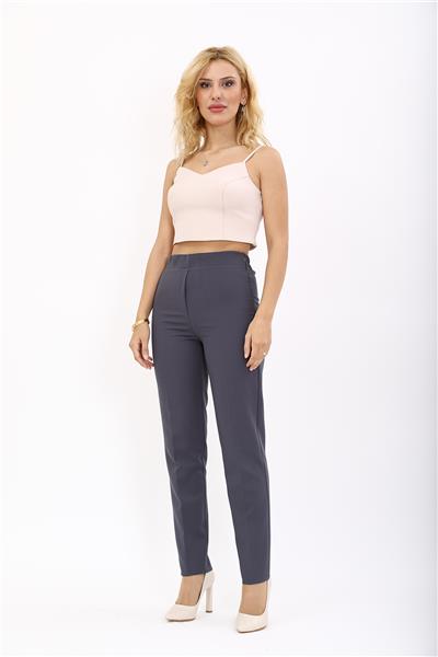 Lastikli Dar Paça Pantolon-Füme
